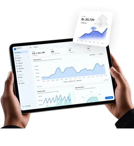 Tablet dashboard showing real time sales and inventory analytics